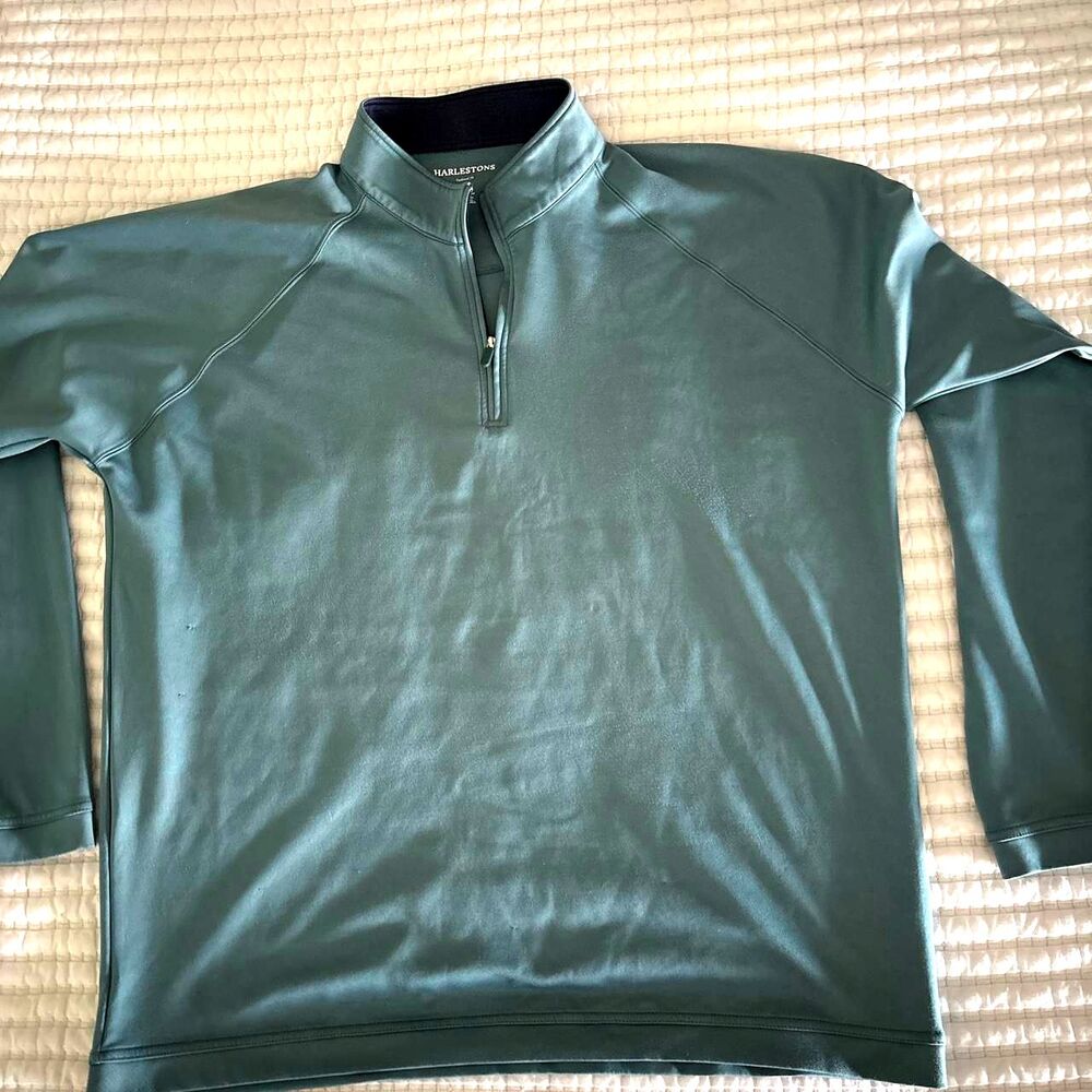 Harlestons Taylor Fit Men's Green Quarter Zip Pullover  XL